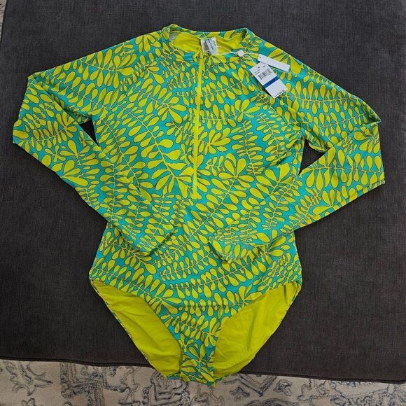 Trina Turk Women Trellis Zip Front Long Sleeve Paddle Swimsuit Rashguard Size L - Picture 4 of 15